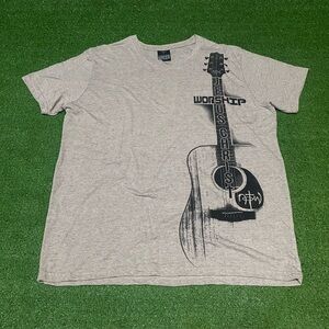 Vintage 00s NOTW Worship Jesus Christ Guitar T-Shirt Gray XXL Not of this World